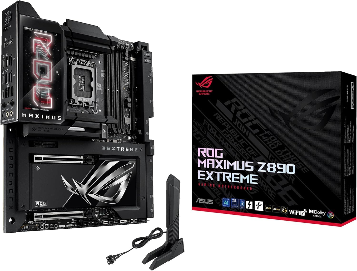 ASUS ROG MAXIMUS Z890 EXTREME Intel® Z890 LGA 1851 E-ATX motherboard, Advanced AI PC-ready, 24+2+1+2 stages, DDR5, WiFi7, 2.5G/10G LAN, PCIe® 5.0 M.2, Thunderbolt™ 5, USB Type-C®, AI OC, 5” LCD Screen